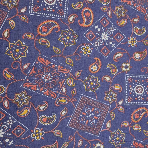 Wamsutta Mills Paisley Floral Cotton Fabric Navy Blue Orange Yellow White - Picture 3 of 4